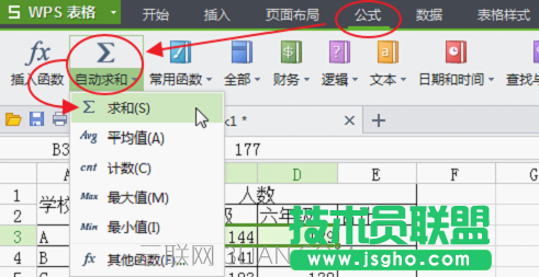 在WPS表格中使用自動求和_16139542