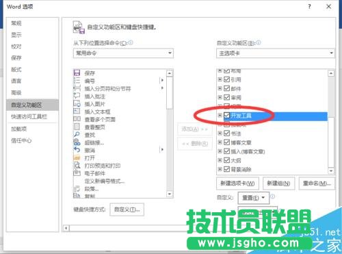 Word2016怎么把開發工具選項添加到到界面上并顯示出來 三聯