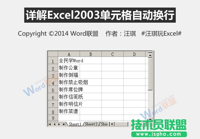 Excel2003單元格自動換行的方法   三聯