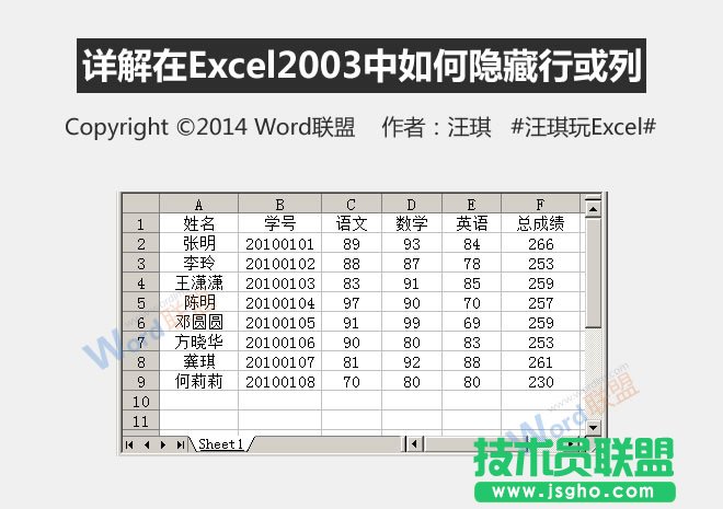 怎么在Excel2003中如何隱藏行或列   三聯