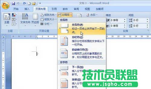 選擇&ldquo;分頁符&rdquo;選項
